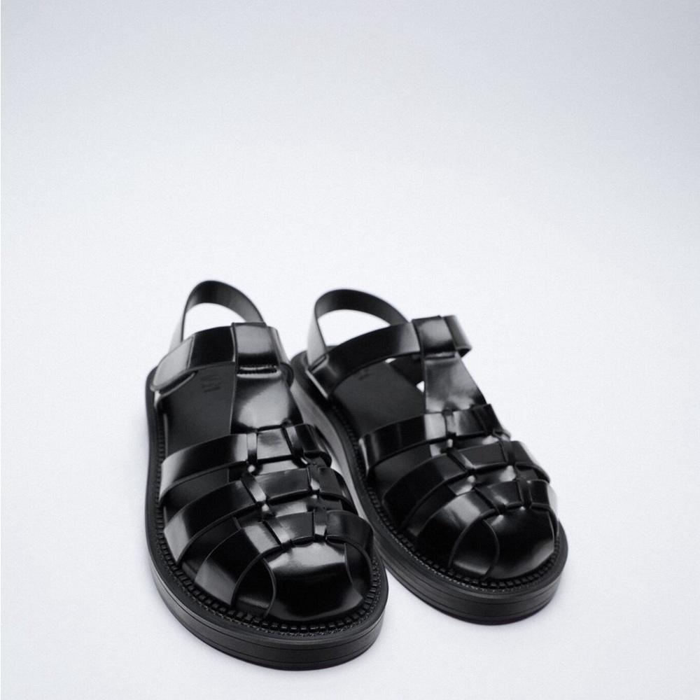 Zara Black Fisherman Sandals size 41/10 NWT